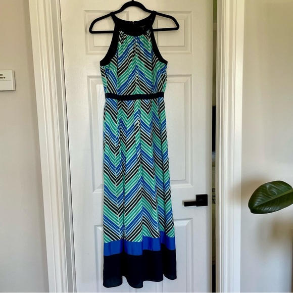 Blue and Gray Chevron Halter Maxi Sundress - Picture 2 of 8
